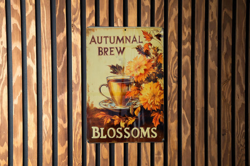 a sign on a wooden wall with a cup of coffee