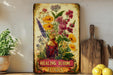a painting of a vase of flowers on a shelf