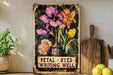 a painting of flowers on a shelf next to a potted plant