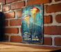 a sign on a brick wall that says deep sea light show
