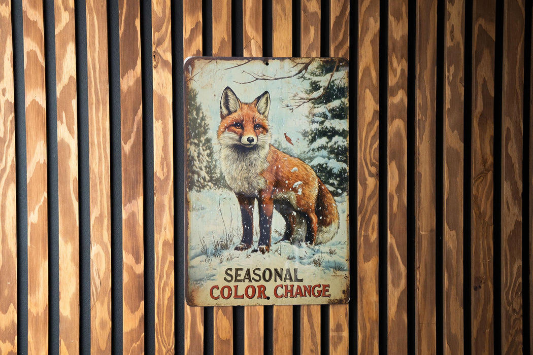 a picture of a fox on a wooden wall