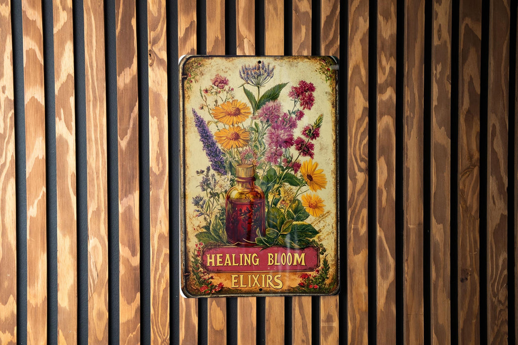 a picture of a painting of flowers on a wooden wall