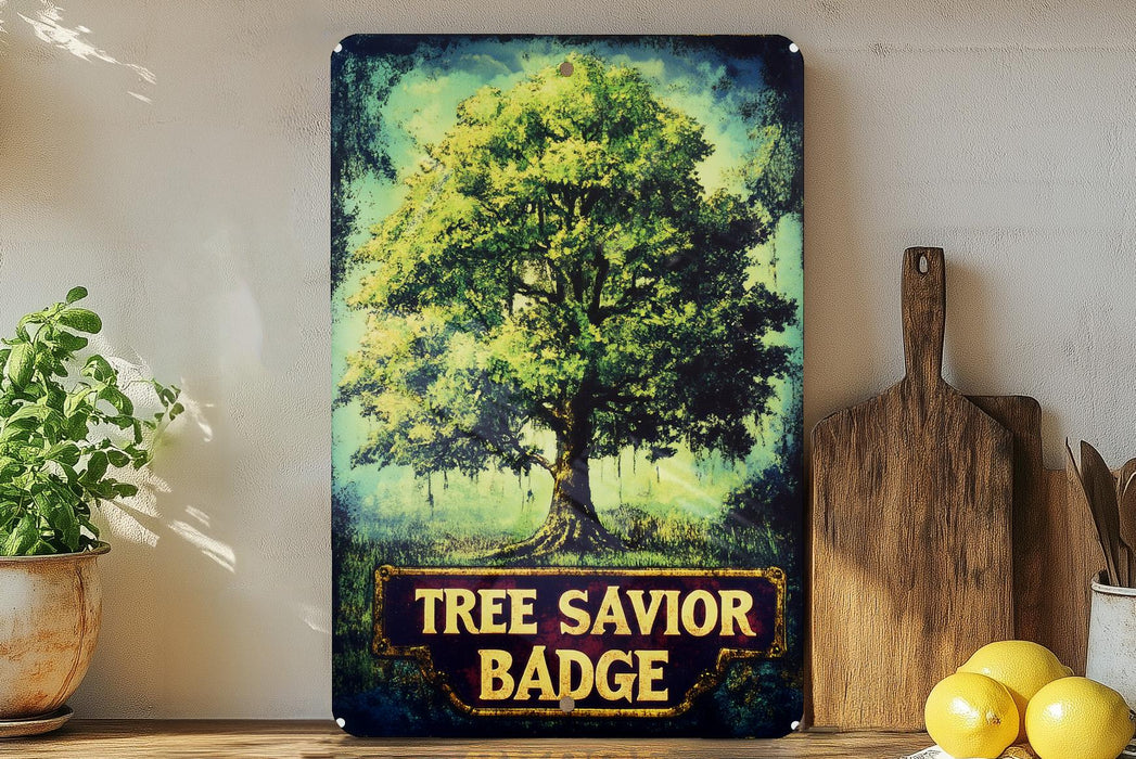 a painting of a tree is on a shelf