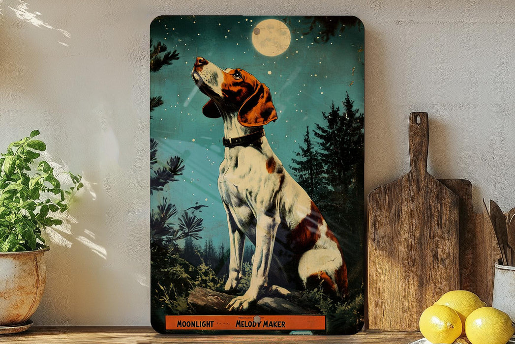 a picture of a dog sitting on a shelf