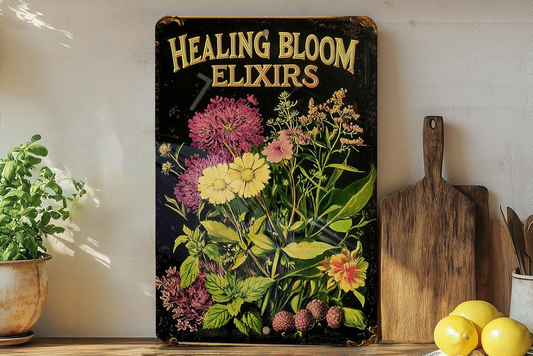 a picture of a sign on a shelf next to a potted plant