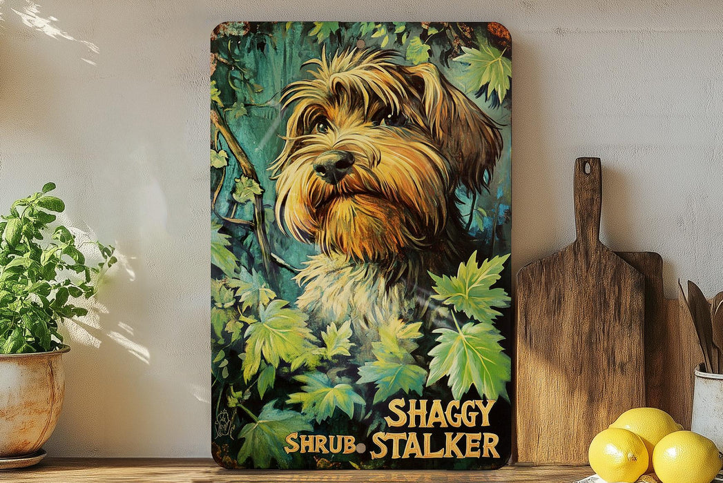 a painting of a dog on a shelf