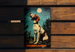 a picture of a dog sitting on a bench
