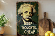 a painting of a man's face with the words deep thoughts, cheap