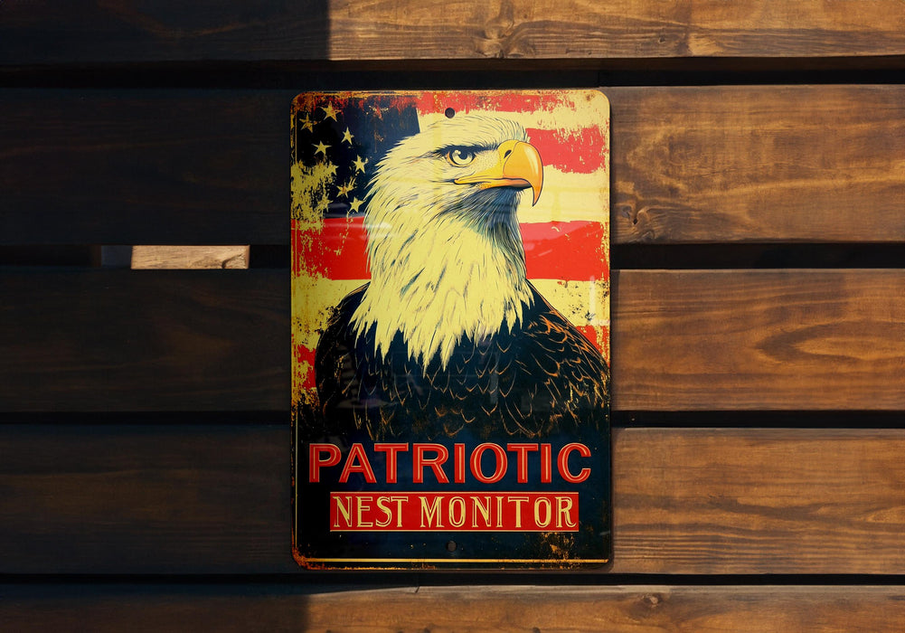 a patriotic sign with an eagle on it