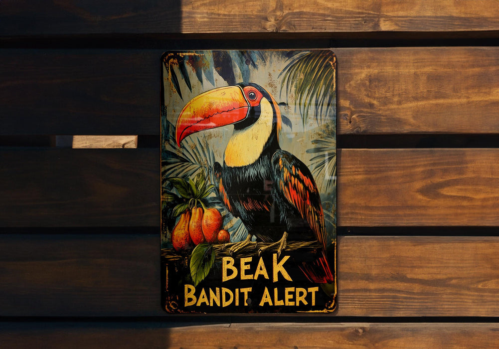 a picture of a toucan bird on a bench