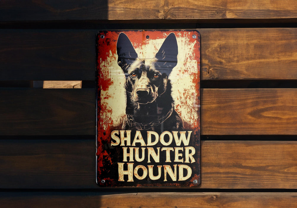 a sign on a wooden wall that says shadow hunter hound
