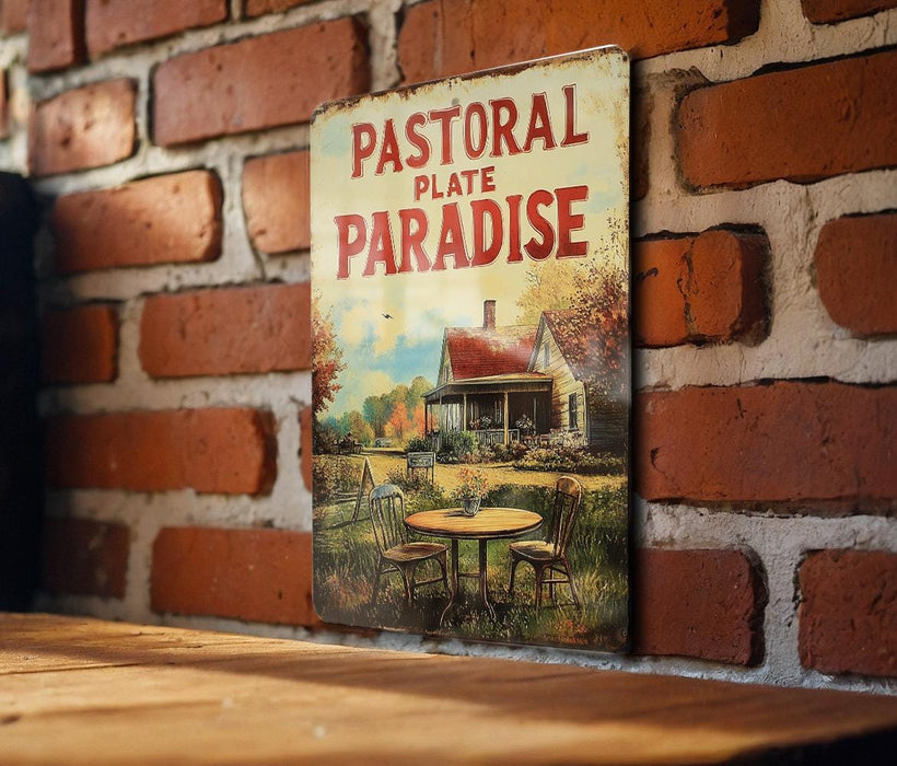 a sign on a brick wall that says pastoral plate paradise