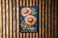 a sign on a wooden wall that says spinning bloom wheels