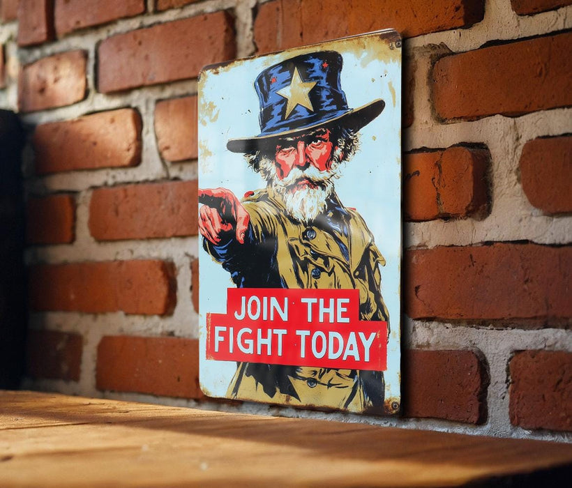 a sign on a brick wall that says join the fight today