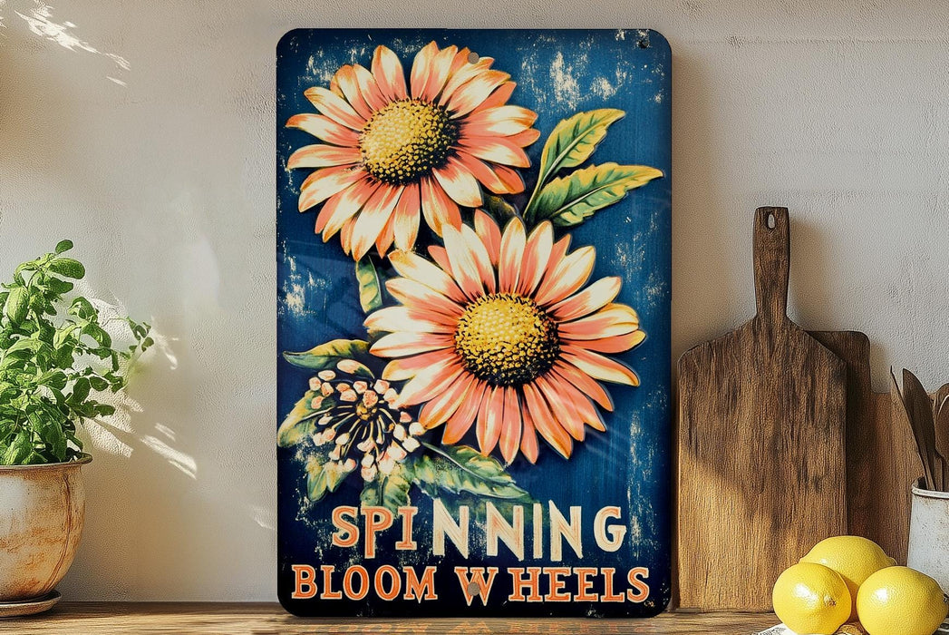 a painting of flowers on a shelf next to a potted plant