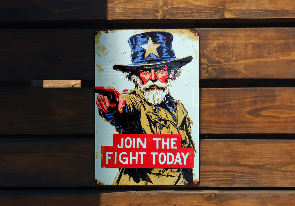 a sign on a wooden wall that says join the fight today