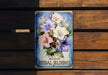 a sign on a wooden bench that says delicate bridal blooms