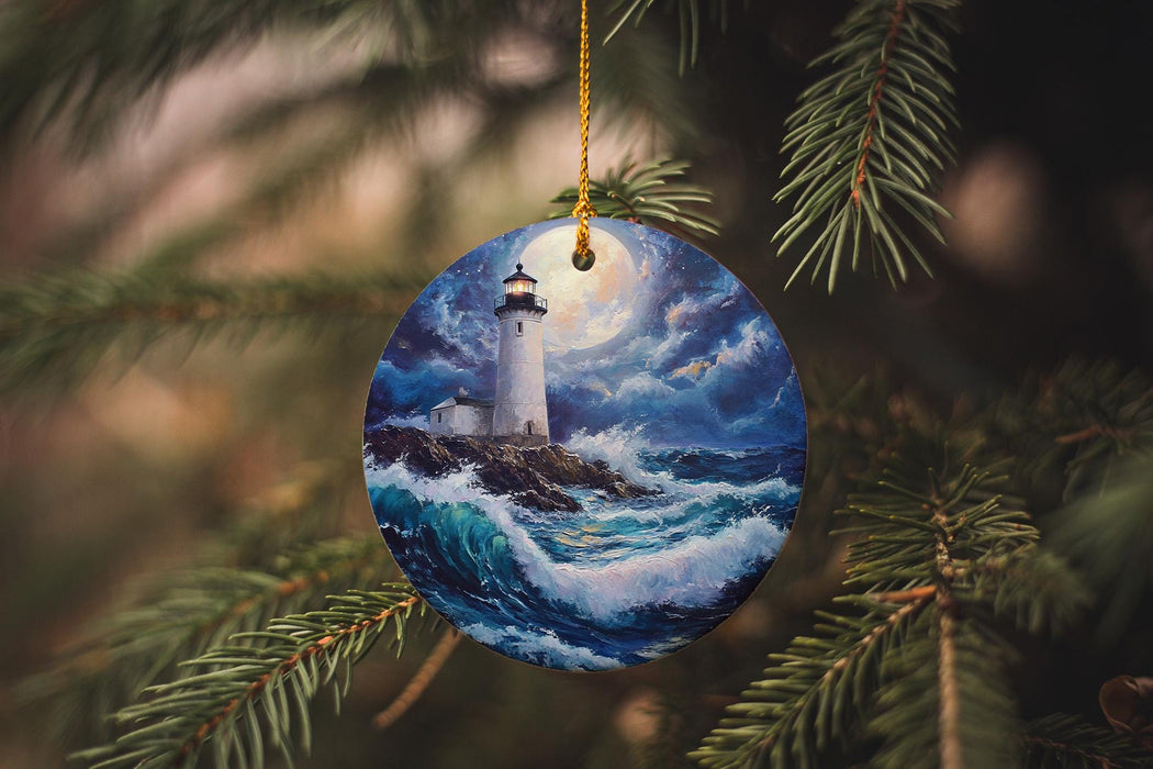 a christmas ornament hanging from a tree