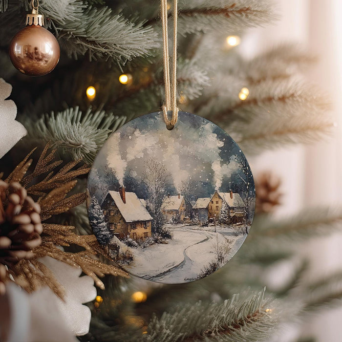a christmas ornament hanging from a christmas tree