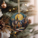 a christmas ornament hanging from a christmas tree