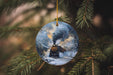 a christmas ornament hanging from a tree