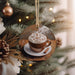 a cup of hot chocolate sitting on top of a wooden plate