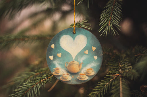 a glass ornament hanging from a christmas tree