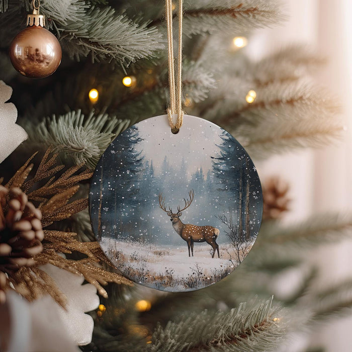 a christmas ornament hanging from a christmas tree