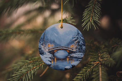 a christmas ornament hanging from a christmas tree