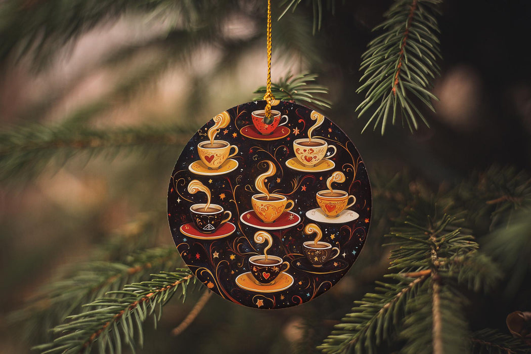a christmas ornament hanging from a christmas tree