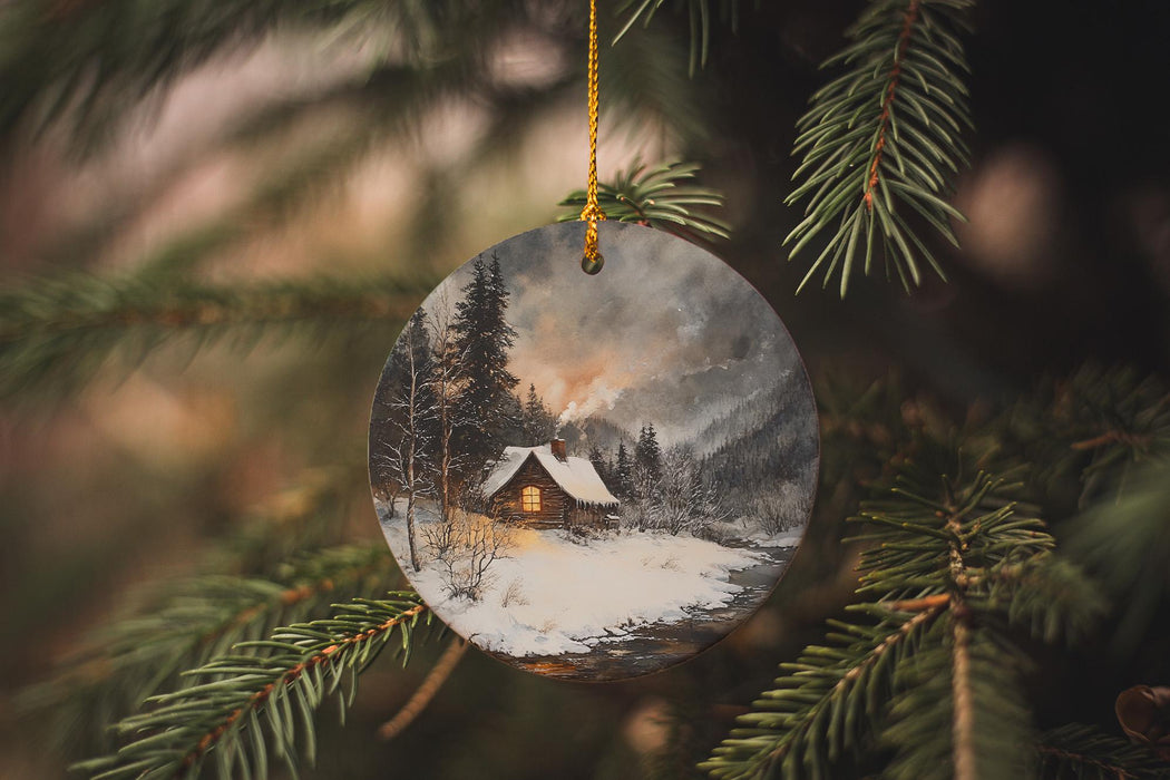a glass ornament hanging from a christmas tree