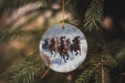 a glass ornament hanging from a christmas tree