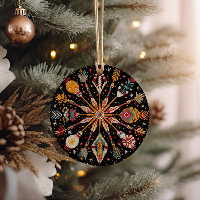 a christmas ornament hanging from a christmas tree