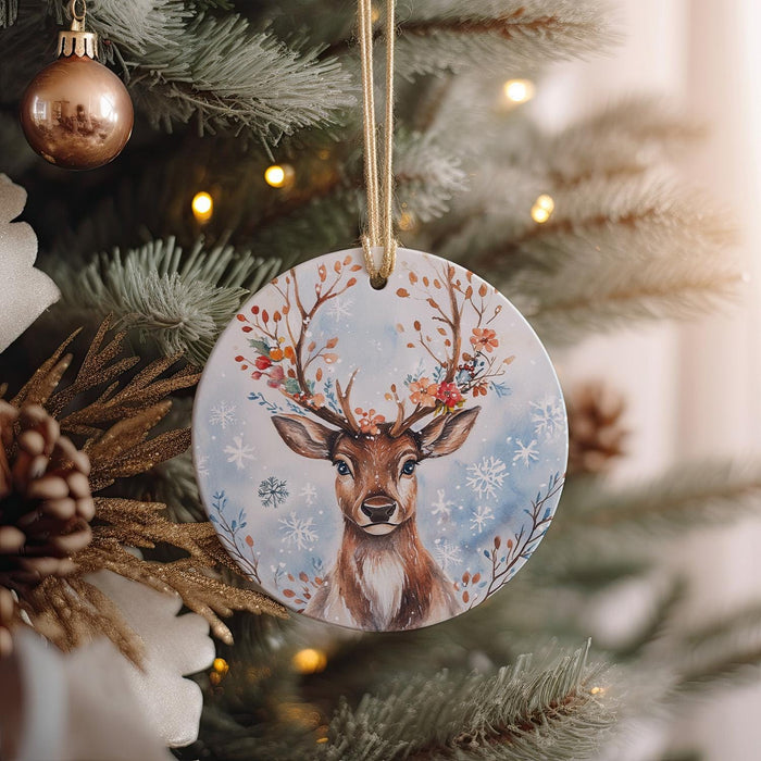 a christmas ornament hanging from a christmas tree
