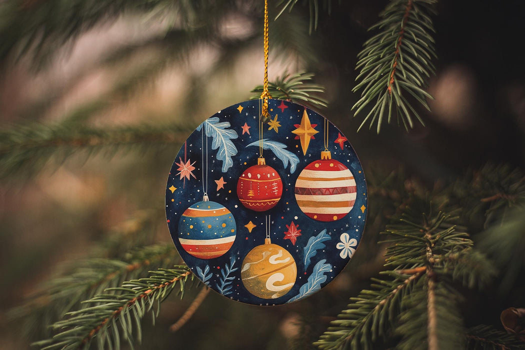 a christmas ornament hanging from a christmas tree