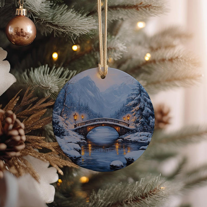 a christmas ornament hanging from a christmas tree