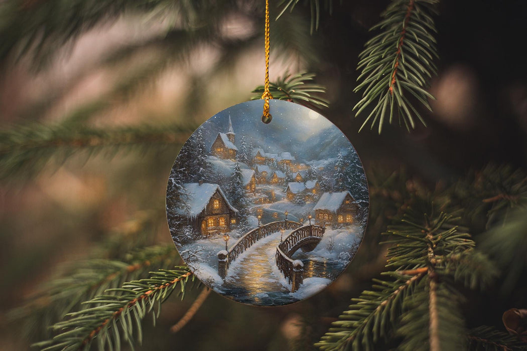 a christmas ornament hanging from a tree