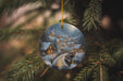 a christmas ornament hanging from a tree