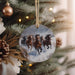 a christmas ornament hanging from a christmas tree
