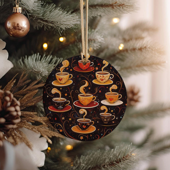 a christmas ornament hanging from a christmas tree