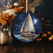 a painting of a sailboat on a wooden table