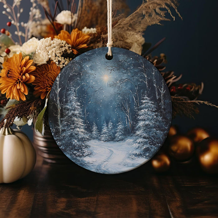 a christmas ornament with a winter scene on it