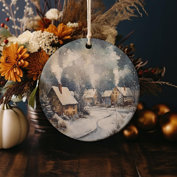 a christmas ornament hanging on a table