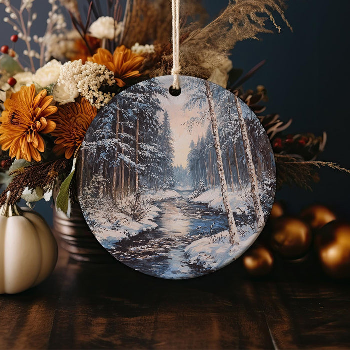 a christmas ornament with a winter scene on it