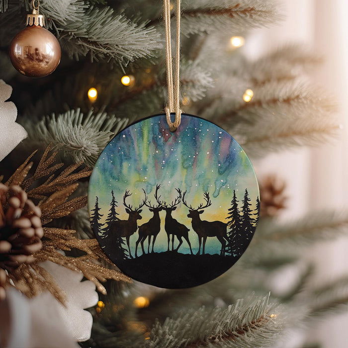 a christmas ornament hanging from a christmas tree