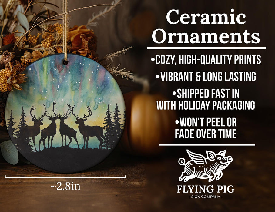 a ceramic ornament with a deer scene on it
