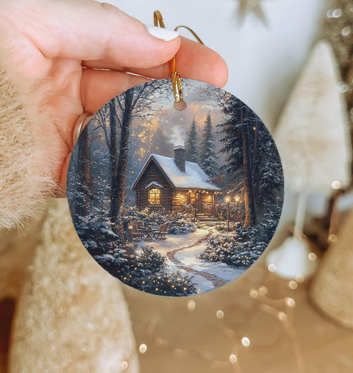 a person holding a christmas ornament in their hand