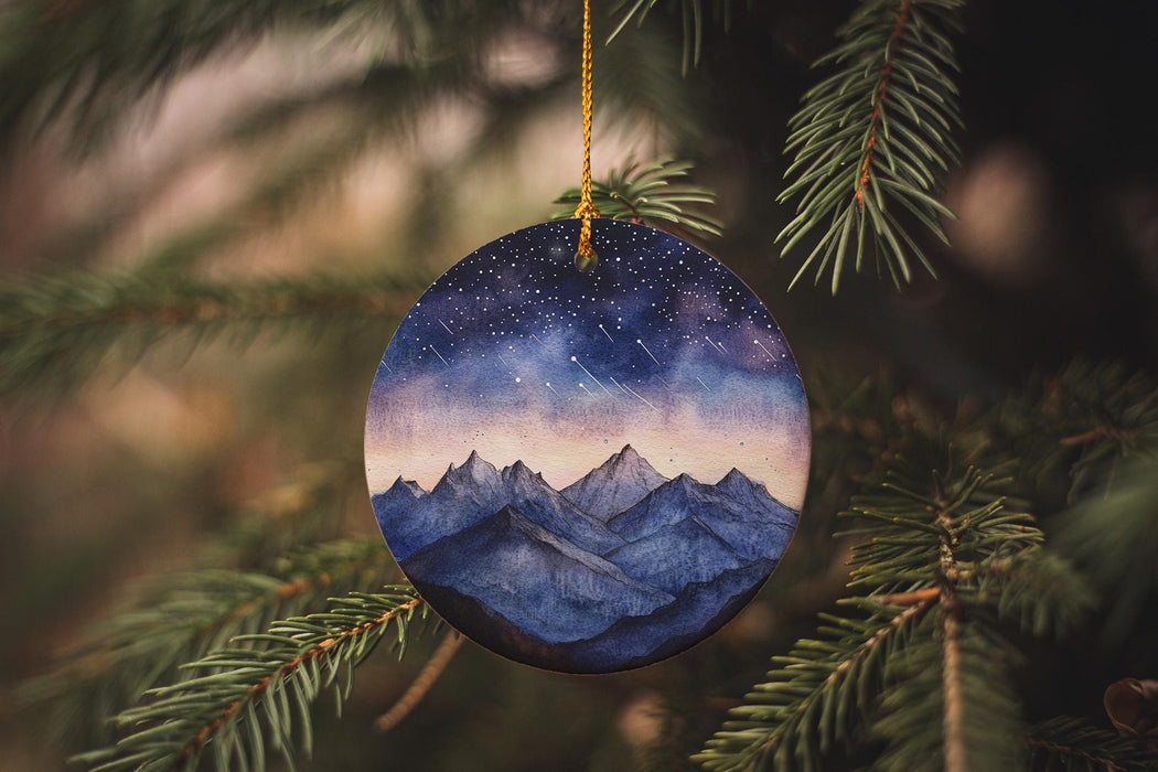 a christmas ornament hanging from a christmas tree