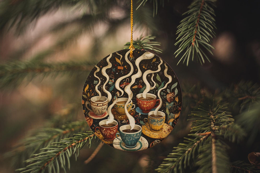 a christmas ornament hanging from a christmas tree