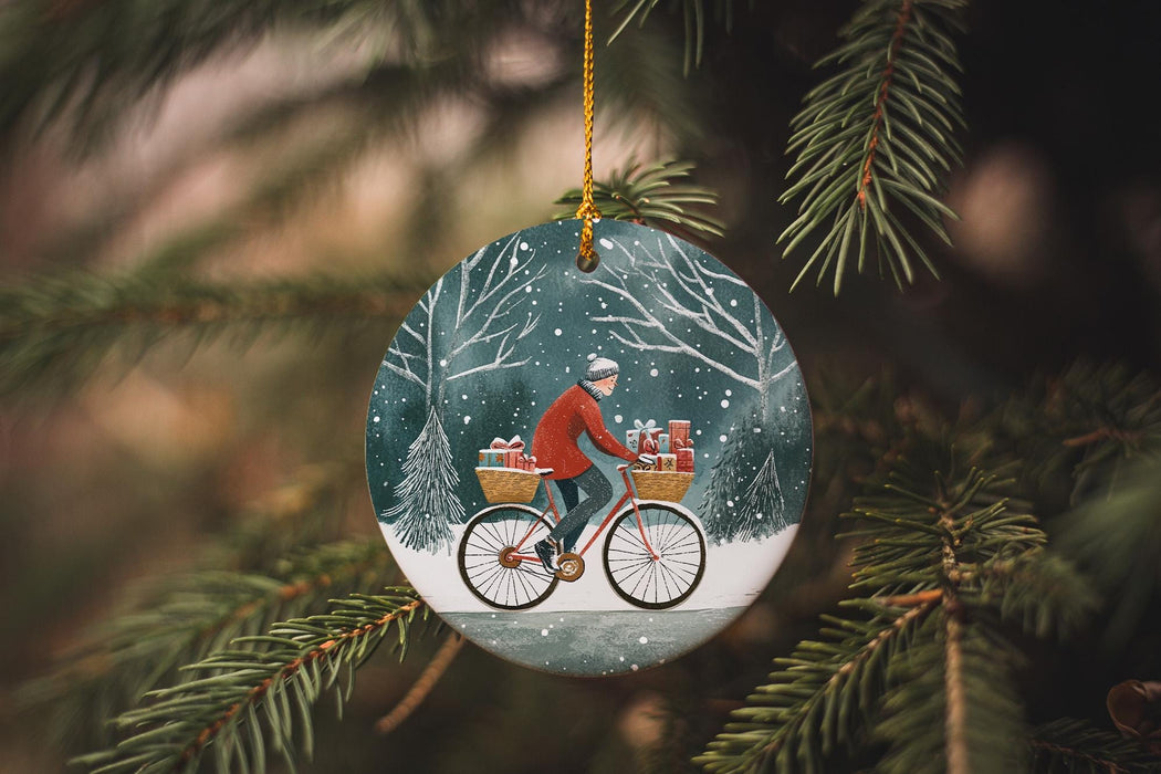 a christmas ornament hanging from a tree